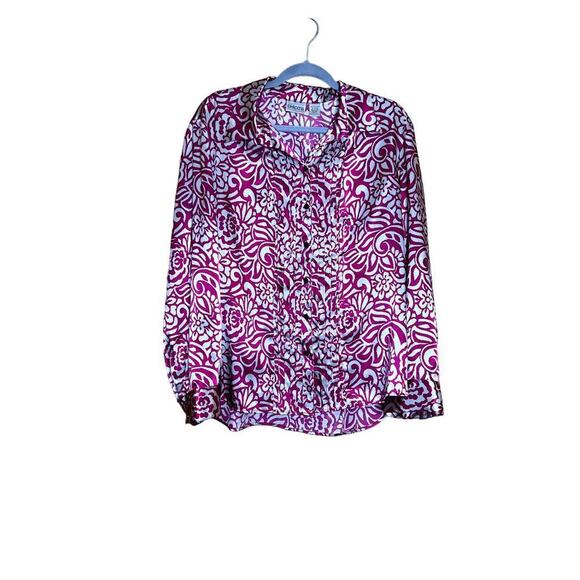 Chico's womens size 3 shirt magenta/silver satin button-up long sleeves - Picture 1 of 8